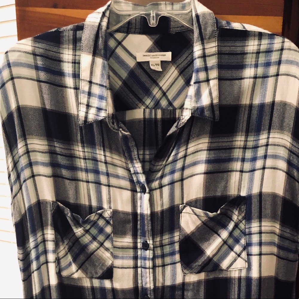 Beach Lunch Lounge Plaid Button Up XL